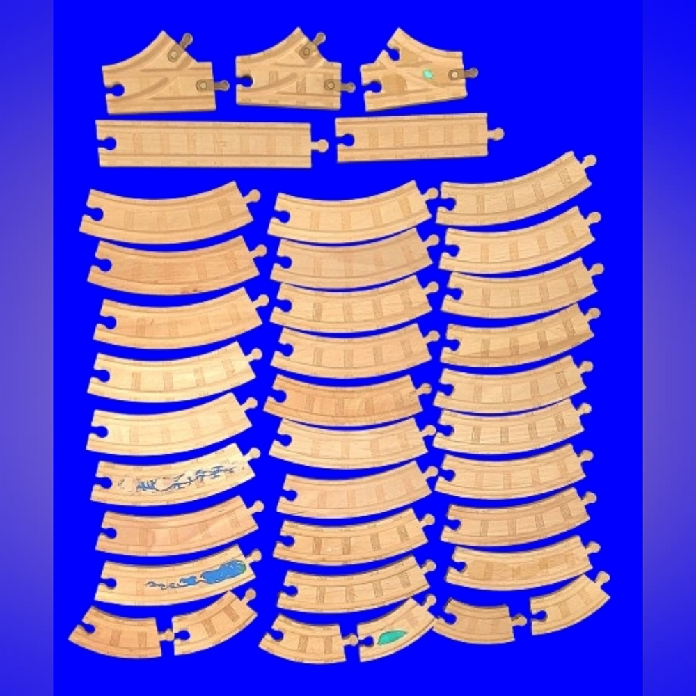 Thomas & Friends Wooden Train Track Lot, 37pc, Straight, Curves, Splits, Railway